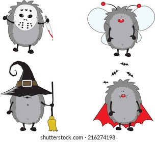 cute hedgehogs dressed for halloween isolated on white/ready for halloween