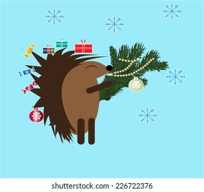 Cute hedgehogs, mushrooms and branches