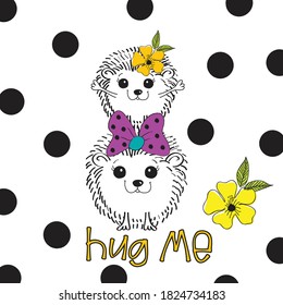 adorables erizos sobre la ilustración de los puntos de polka en el fondo