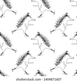 Cute hedgehogs on skates. Seamless pattern. Vector illustration.
