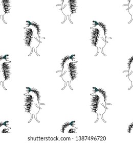 Cute hedgehogs. Seamless pattern.  Hand drawn vector illustration.