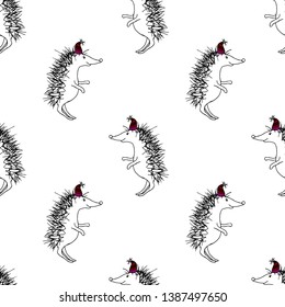 Cute hedgehogs. Seamless pattern. Hand drawn vector illustration.