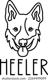 Cute heeler face. Dog head icon. Hand drawn isolated vector illustration in doodle style on white background