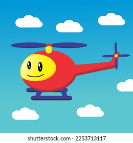 Cute Helicopter Cartoon Vector Icon Ilustration.