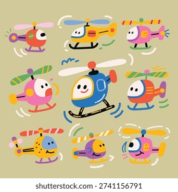 cute helicopter colorful doodle vector