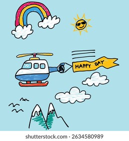 Lindo helicóptero doodle Vector conjunto