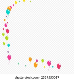 Cute Helium Ballon Vector Transparent Background. Party Baloon Wallpaper. Color Flying Poster. Cartoon Joy Inflatable Ball Illustration.