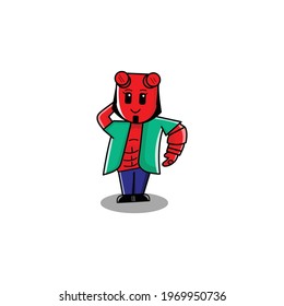 cute hellboy vector graphic illustration.mascot logo, red cute boy