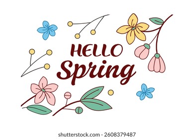 Cute Hello Spring Graphic with Floral Design