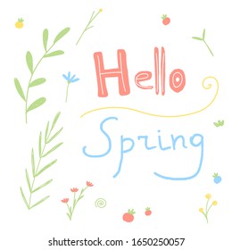 Cute hello spring poster in pastel currents. Hand drawn illustration. Vector illustration