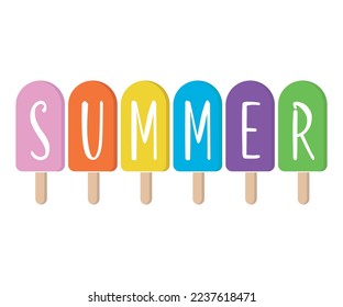 Cute Hello Summer ice cream lettering vector illustration isolated