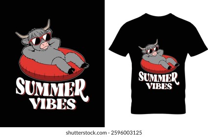 Cute Hello Summer Vibes Highland Cow Funny Beach Vacation T-Shirt