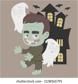 ilustración de personaje de casco lindo con fantasma