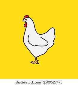 cute hen animal livestock line cartoon logo design vector