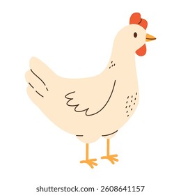 Cute hen in cartoon naive style.