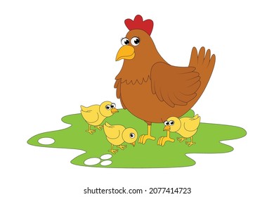 cute hen and chick cartoon