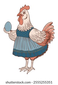 Cute hen with Easter egg. Happy Easter. Vector isolated illustration.