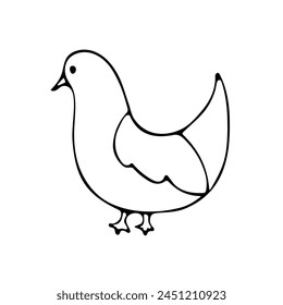 Cute hen for easter, farming design. Black line doodle mother chicken. Hand drawn clip art illustration in doodle style for poster, banner, print, greeting card. Isolated on white background.