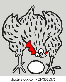 Cute hen and egg funny Hand drawn chalk illustration vector Doodle Style 