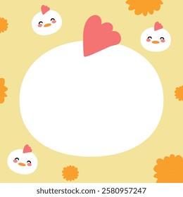 Cute hen face head in paper note.Stationary template.Farm bird animal character cartoon design.Image for card,sticker,paper sheet.Kawaii