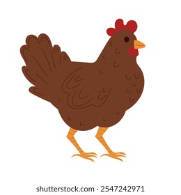 Gallina linda, ave animal de granja, aves de corral, pollo. Diseño simple del Vector aislado en el fondo blanco