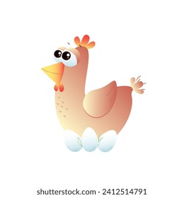 Cute hen incubates eggs. Chicken eggs. Easter
