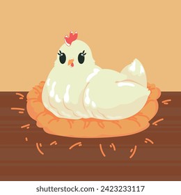 cute hen resting in her nest