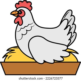 Cute hen sitting on nest Concept, Farm Bird vector color icon design, Poultry farming symbol, Meat or Eggs Production Sign, Protein and farmyard equipment stock illustration