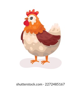 Cute Hen vector flat illustration isolated on white background. Farm animal happy hen cartoon character. Colorful farm animal hen character