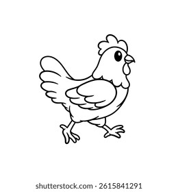 cute hen walks, cartoon coloring book