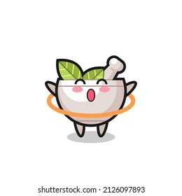 cute herbal bowl cartoon is playing hula hoop , cute style design for t shirt, sticker, logo element