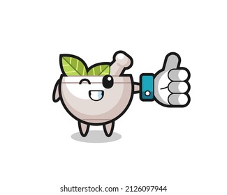 cute herbal bowl with social media thumbs up symbol , cute style design for t shirt, sticker, logo element