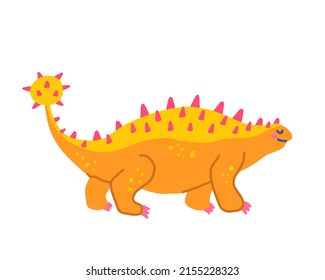 Cute herbivorous dinosaur Ankylosaurus, vector flat illustration in hand drawn style on white background