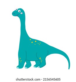 Cute herbivorous dinosaur Brachiosaurus, vector flat illustration in hand drawn style on white background