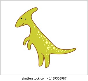 Cute Herbivorous Dinosaur, Dino. Parasaurolophus. For print. Modern flat Vector image Isolated on white background.