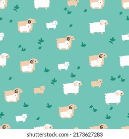 Cute Herd of Sheep Gazing Vector Graphic Art Seamless Pattern can be use for background and apparel design