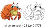 Cute Hermit Crab Cartoon Coloring Page For Kids