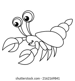 Cute hermit crab cartoon coloring page illustration vector  For kids coloring book 
