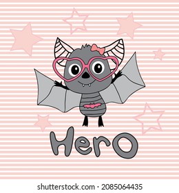 
Cute hero bat in glasses vector illustration.