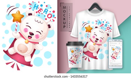 Cute hero bear - mockup for your idea. Vector eps 10
