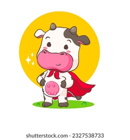  Cute hero cow cartoon character. Adorable animal concept design. Isolated white background. Vector illustration