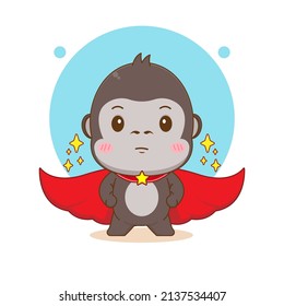 Cute hero gorilla with red cloak cartoon character