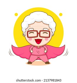 Cute hero grandma with cloak cartoon illustration