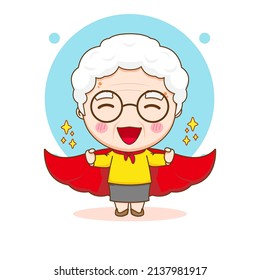 Cute hero grandma with cloak showing thumbs up cartoon illustration