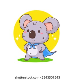 Cute hero koala bear cartoon character. Adorable kawaii animal vector illustration. Isolated white background. 