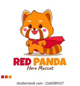 Cute hero red panda with cloak cartoon character