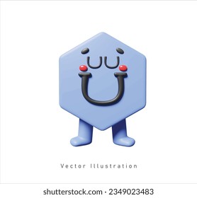 cute hexagon creature in 3d vector illustration