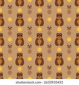 Cute hexagonal honeycomb grizzly brown bear pattern. Seamless wallpaper design on isolated background. Adorable teddy bear texture for versatile use. Vector illustration in EPS 10 format.