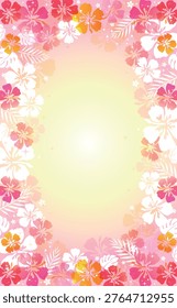 Cute Hibiscus and Tropical Leaves Frame Illustration