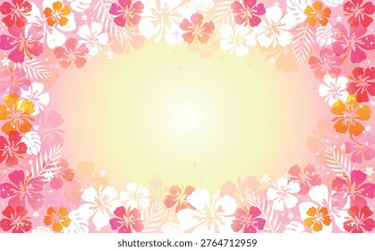 Cute Hibiscus and Tropical Leaves Frame Illustration